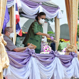 Her Royal Highness Princess Maha Chakri Sirindhorn Observes the Activity of Transplanting Rice Seedlings at Chulachomklao Royal Military Academy in Nakhon Nayok Province