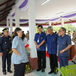 Her Royal Highness performs rice harvesting at the Royally-Initiated Project for Rice Cultivation on Vacant Land, the Chulachomklao Royal Military Academy, Nakhon Nayok province